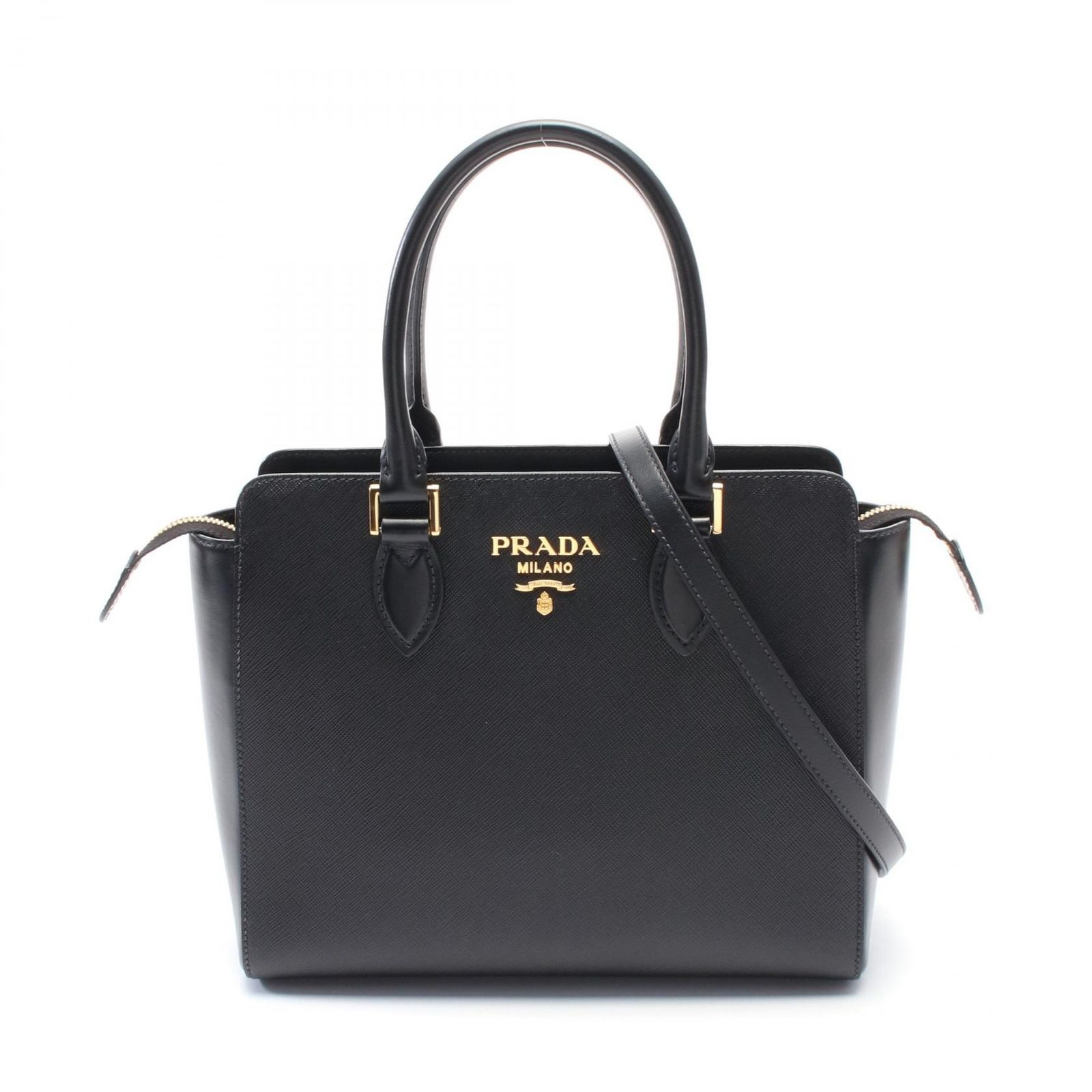 プラダ PRADA ハンドバッグ SAFFIANO SOFT C 1BA113 ブラック サフィアーノレザー 2wayトートバッグ レディース Used A