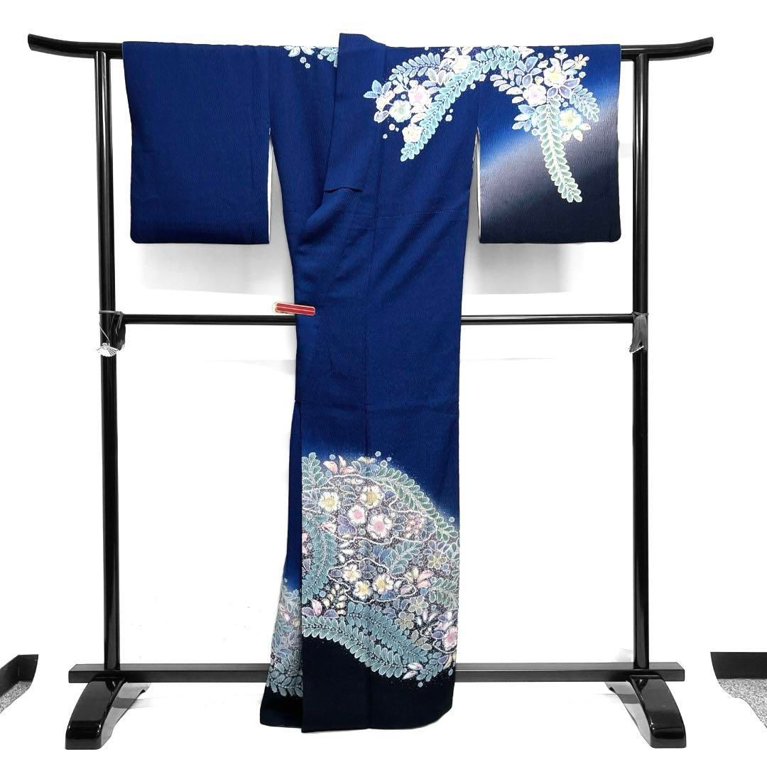 訪問着辻ヶ花膨れ織り幻想的藤たたき染紋無し着物102b d