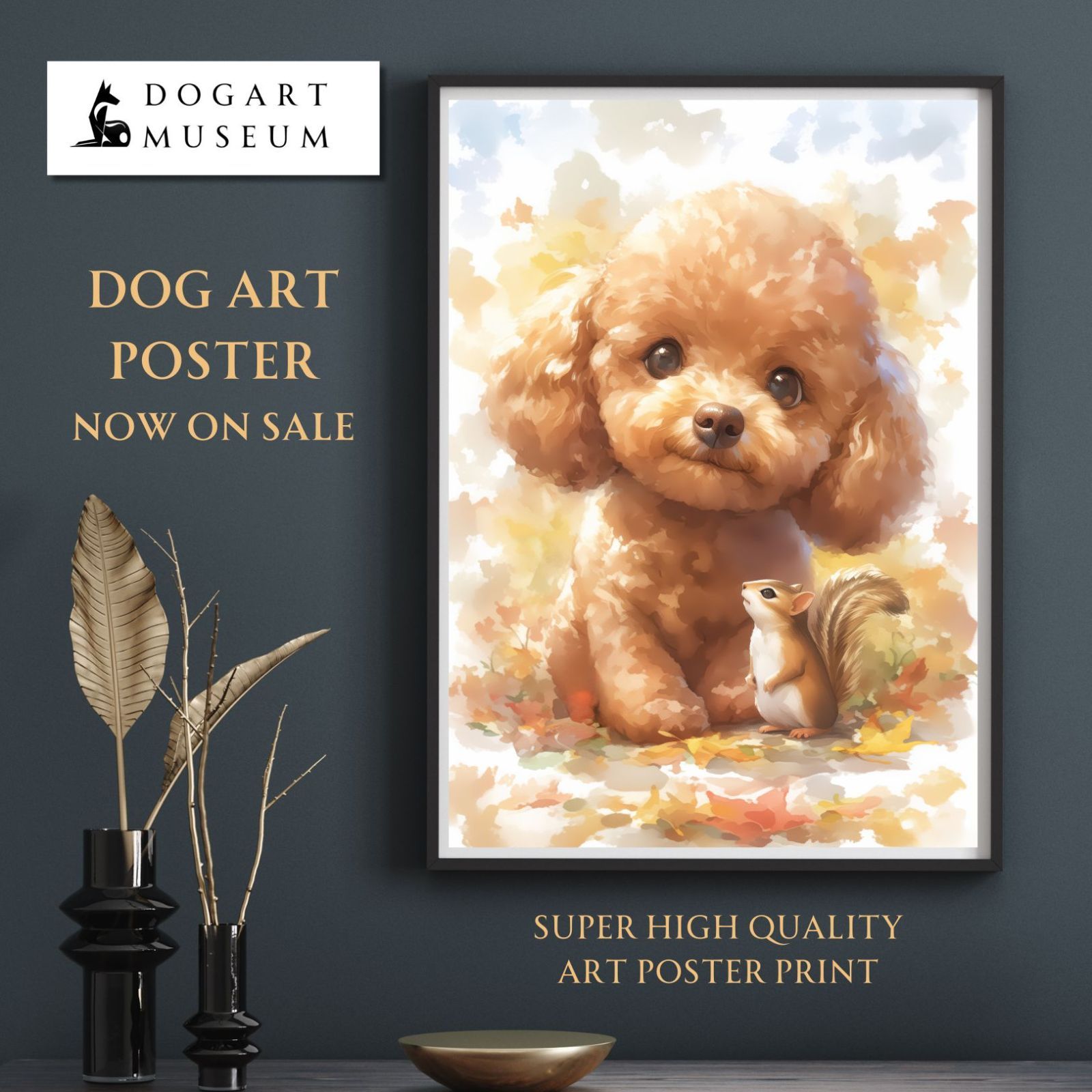 栗鼠犬戯舞 - トイプードル犬の子犬 No.7 トイプー レッド ブラウン リス 紅葉 秋 子犬 ペットロス うちの子記念日 アートポスター 犬の絵 犬のイラスト