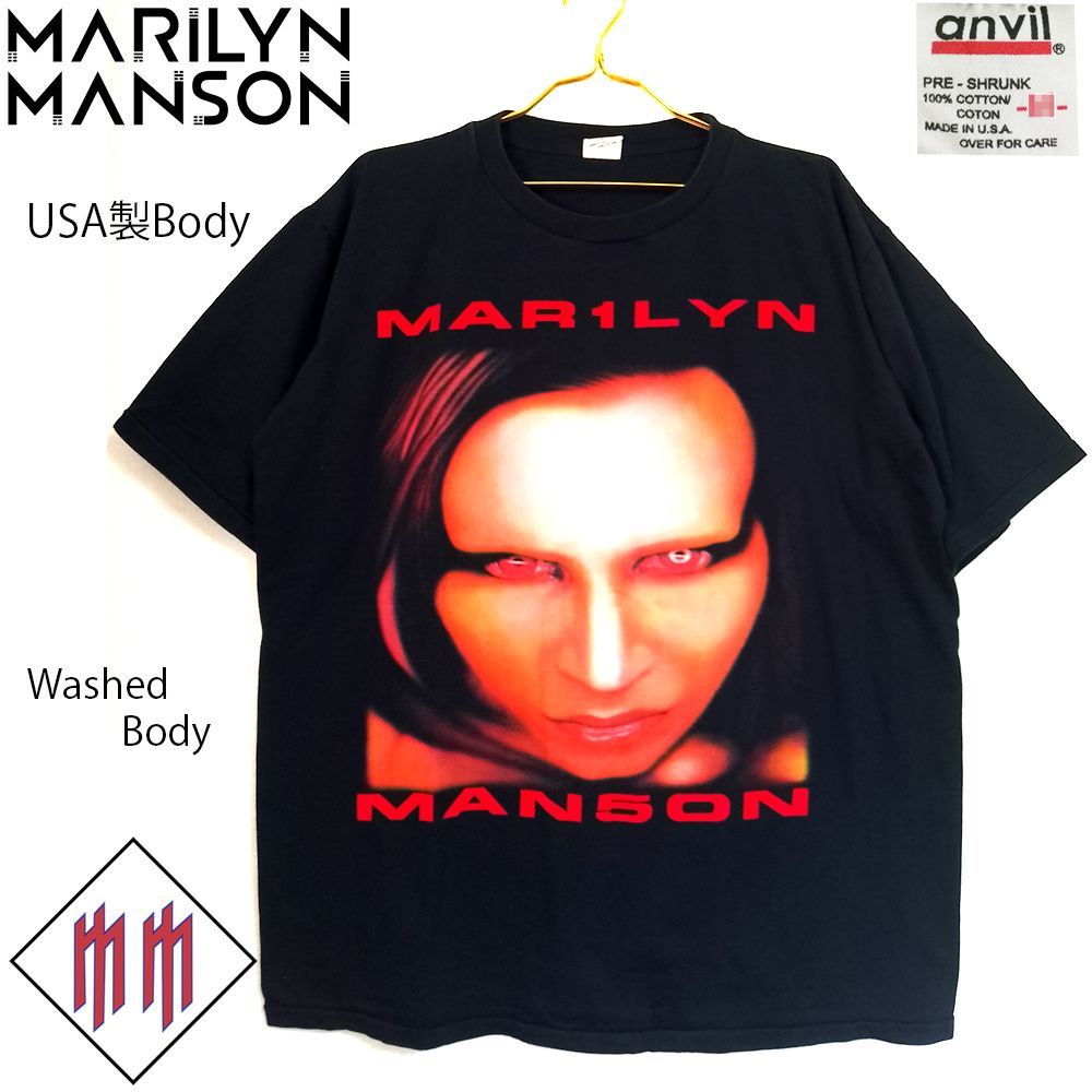 64 Marilyn Manson マリリンマンソン Tシャツ ウォッシュアウトブラック XLサイズ USサイズ 美品 ロックバンド ロックT  バンドT ミュージックT メンズ レディース ユニセックス ロック パンク バンド 半袖 フェス ミュージックティー