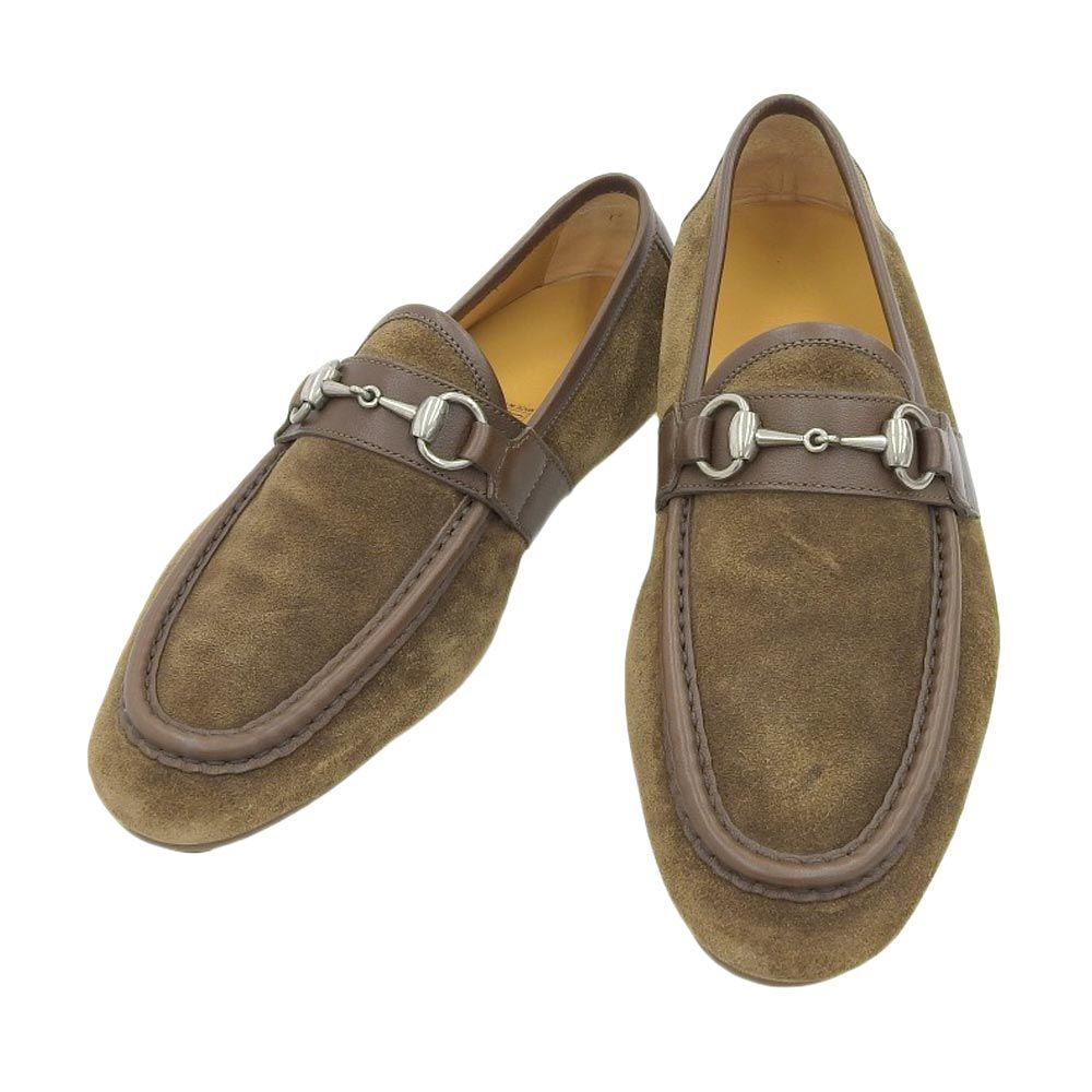 超美品 グッチ GUCCI スエード × カーフレザー アーモンドトゥ ビット 