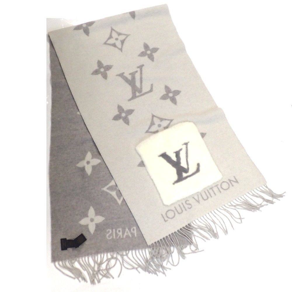 トップファッション販売。 Th553251 ルイ ヴィトン マフラー コールド レイキャビック M79232 ホワイト×グレー系 レディース LOUIS VUITTON