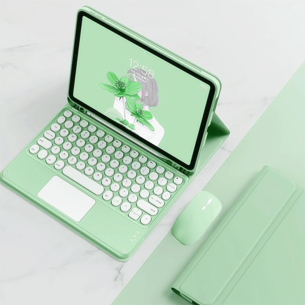 数量 薄緑 |Air5 Air4 Air4 iPad トラックパッド キーボード付 Bluetooth 分離式 ペンホルダー付き 丸型キー カバー 2025キーボード 2020 世代 第4|5 iPad iPad マウス機能 3点セット マウ