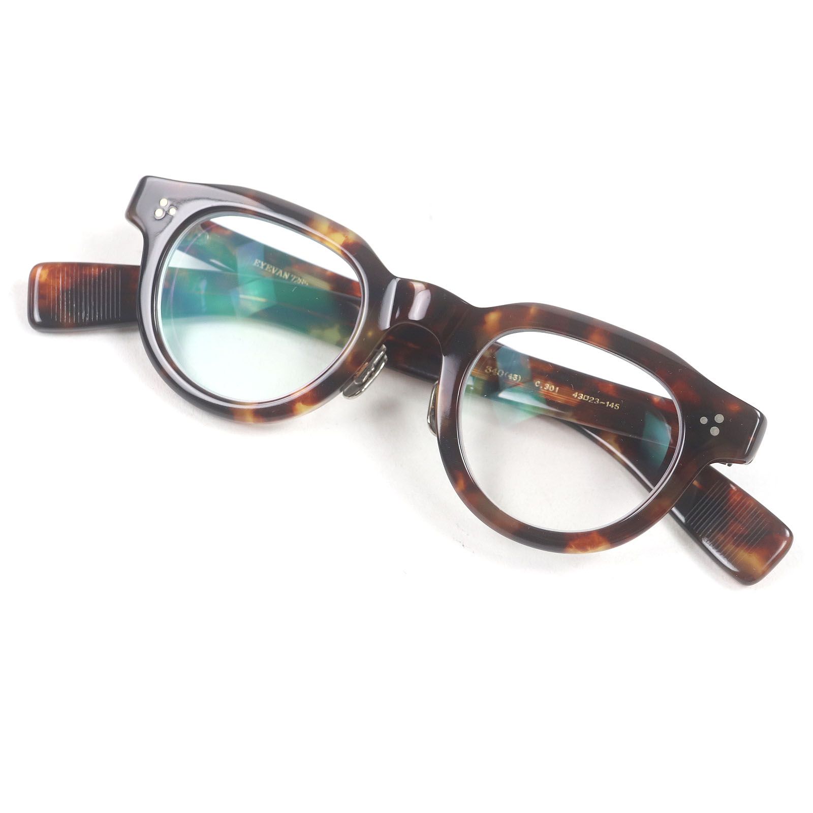 □EYEVAN アイヴァン 340 43 マーブル ボストンフレーム メガネ 眼鏡 アイウェア ブラウン 43□23-145 度入り ケース付き メンズ