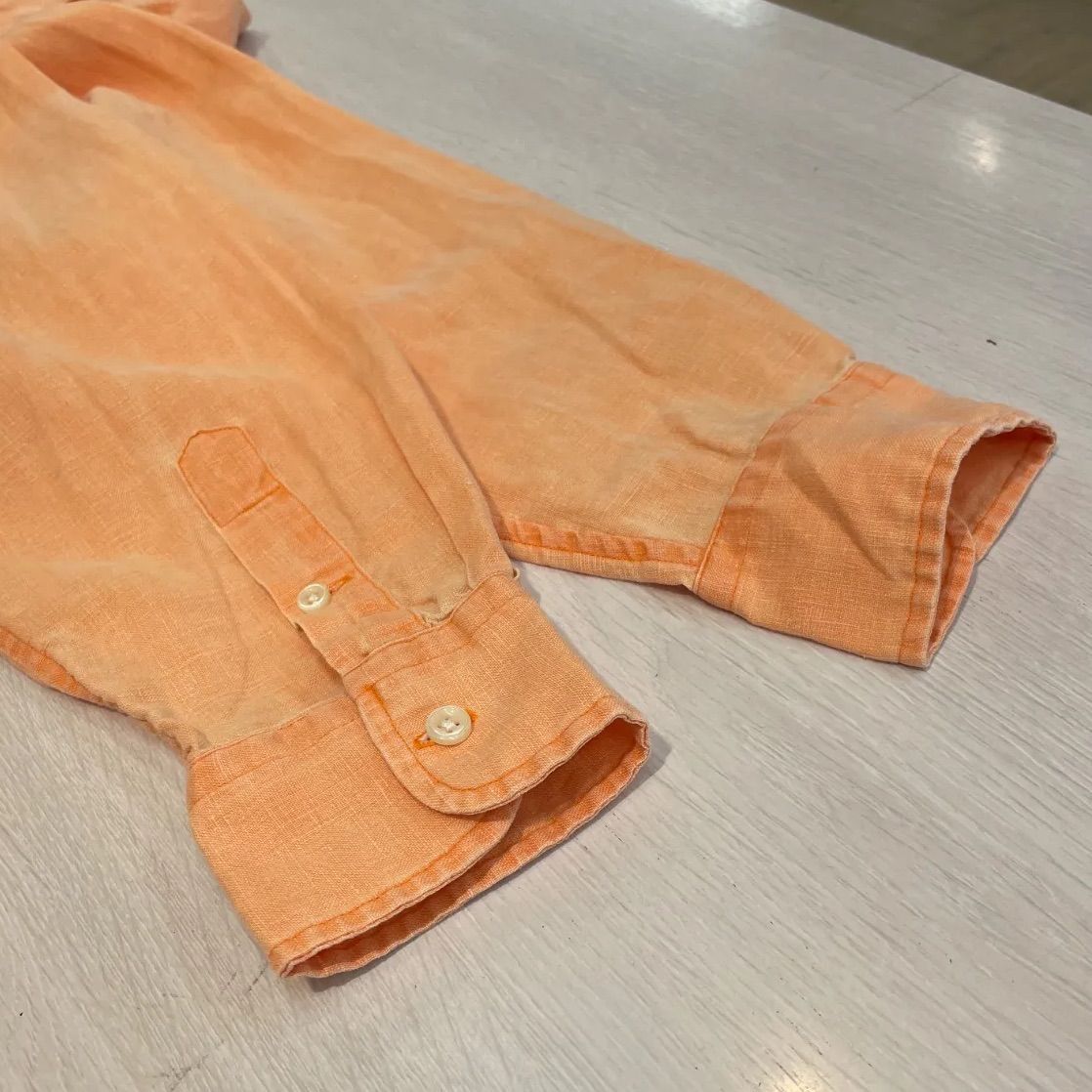 ラルフローレン　長袖シャツ　リネン100 麻　BD オレンジ　Lサイズ相当155 美品 RALPH LAUREN ラルフローレン リネンボタンダウンシャツ L