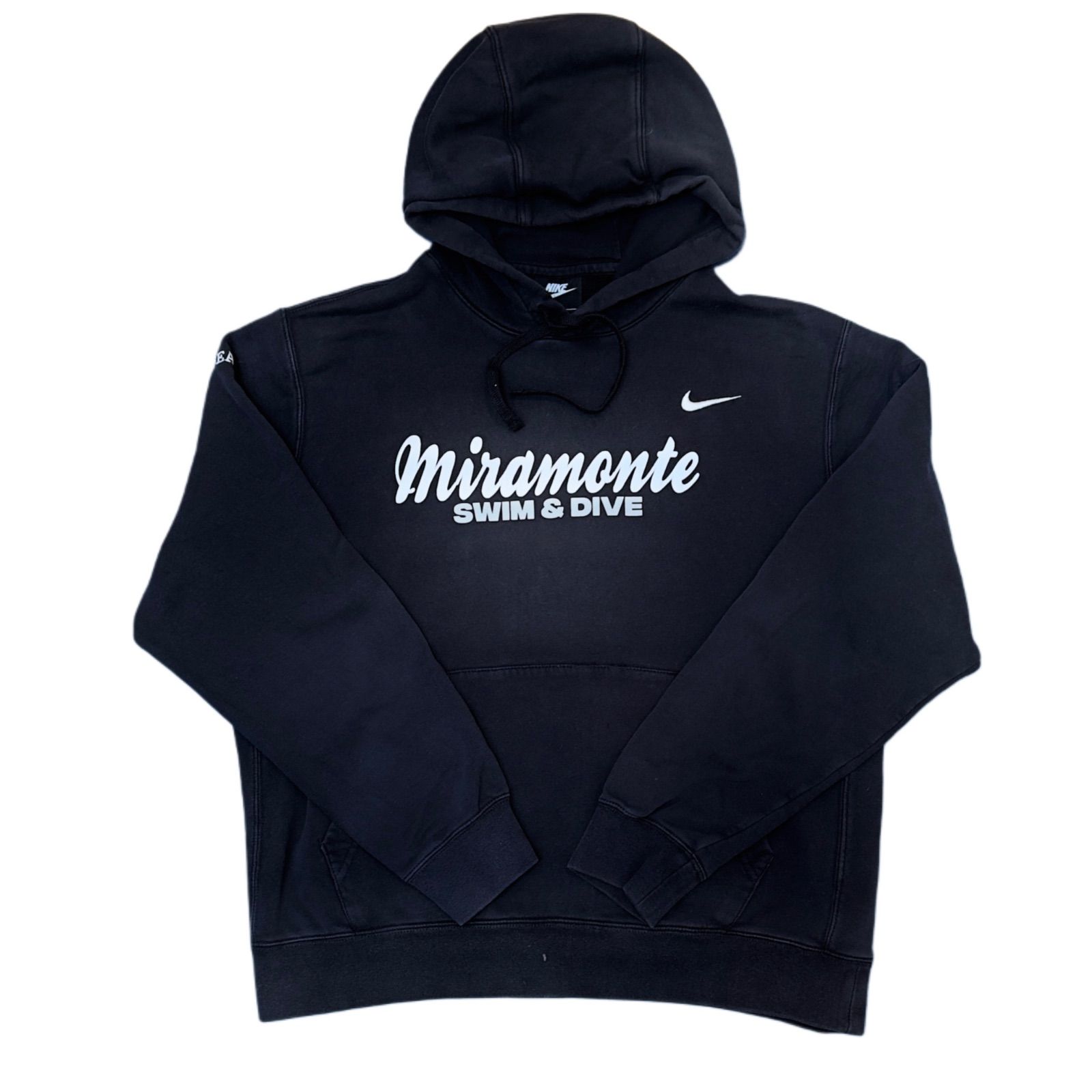 ナイキ NIKE パーカー Lサイズ フーディ ブラック 黒 スウォッシュ 胸刺繍 ボックスシルエット 古着 X006