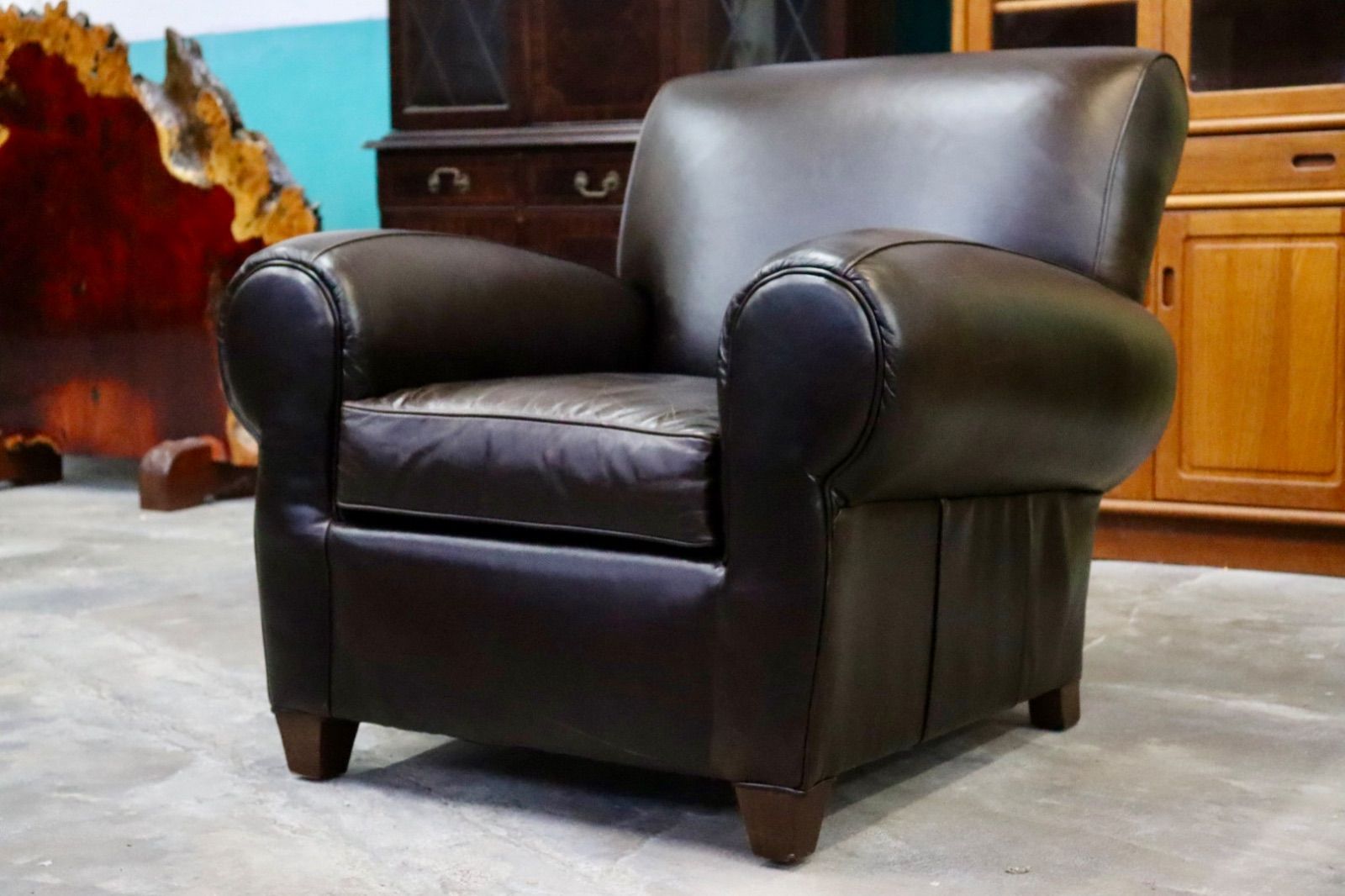 GMIK558A○Pottery Barn ポッタリーバーン 1人掛けソファ シングルソファ ラウンジチェア 本革 ダークブラウン アメリカ