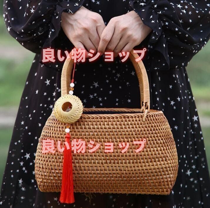 高級竹編細工美品 竹編み上げ カゴバック　 手作りバスケット　お洒落買い物カゴ　収納バッグ　デザイン