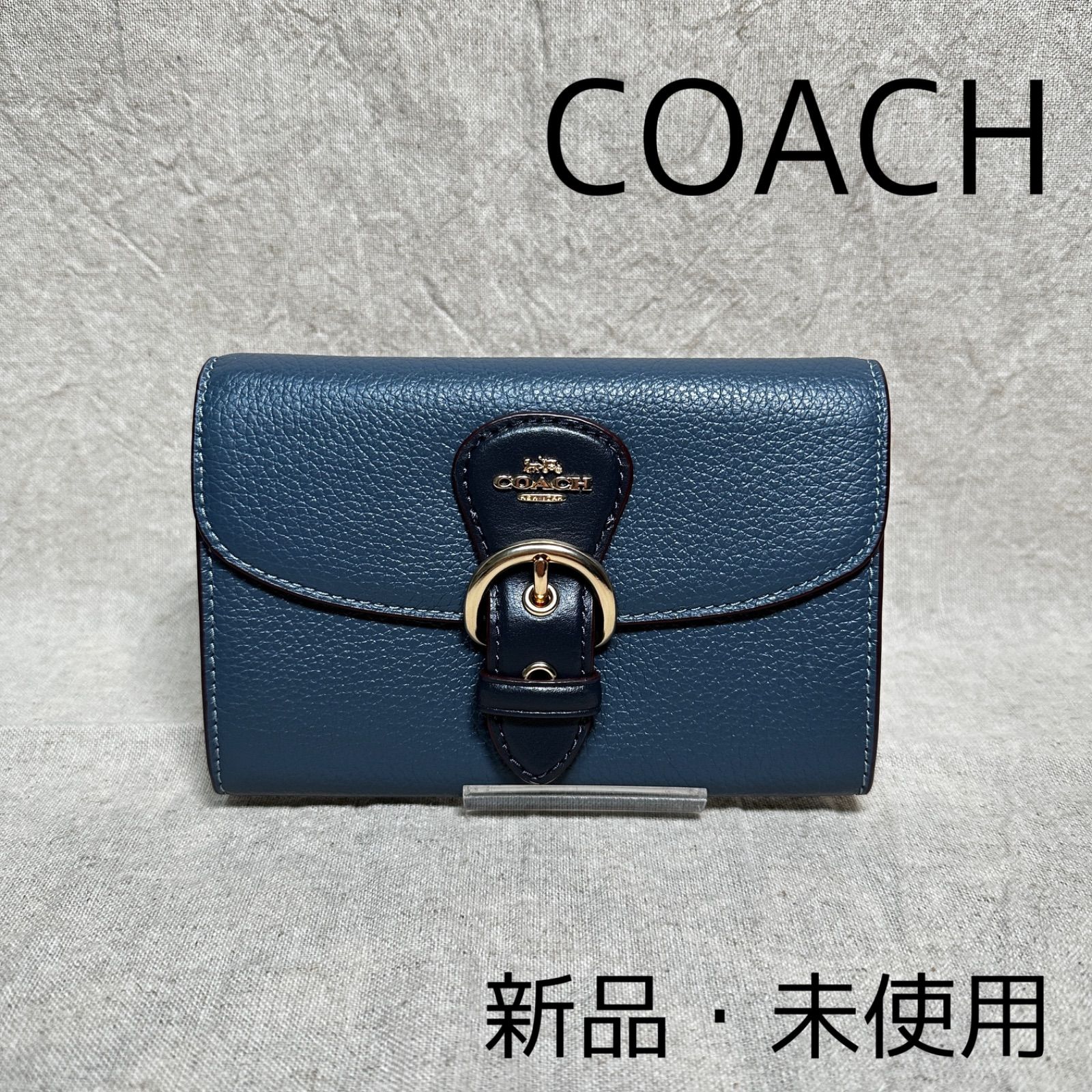 新品・未使用】COACH 折り畳み財布 ネイビー コーチ - サンフラワー