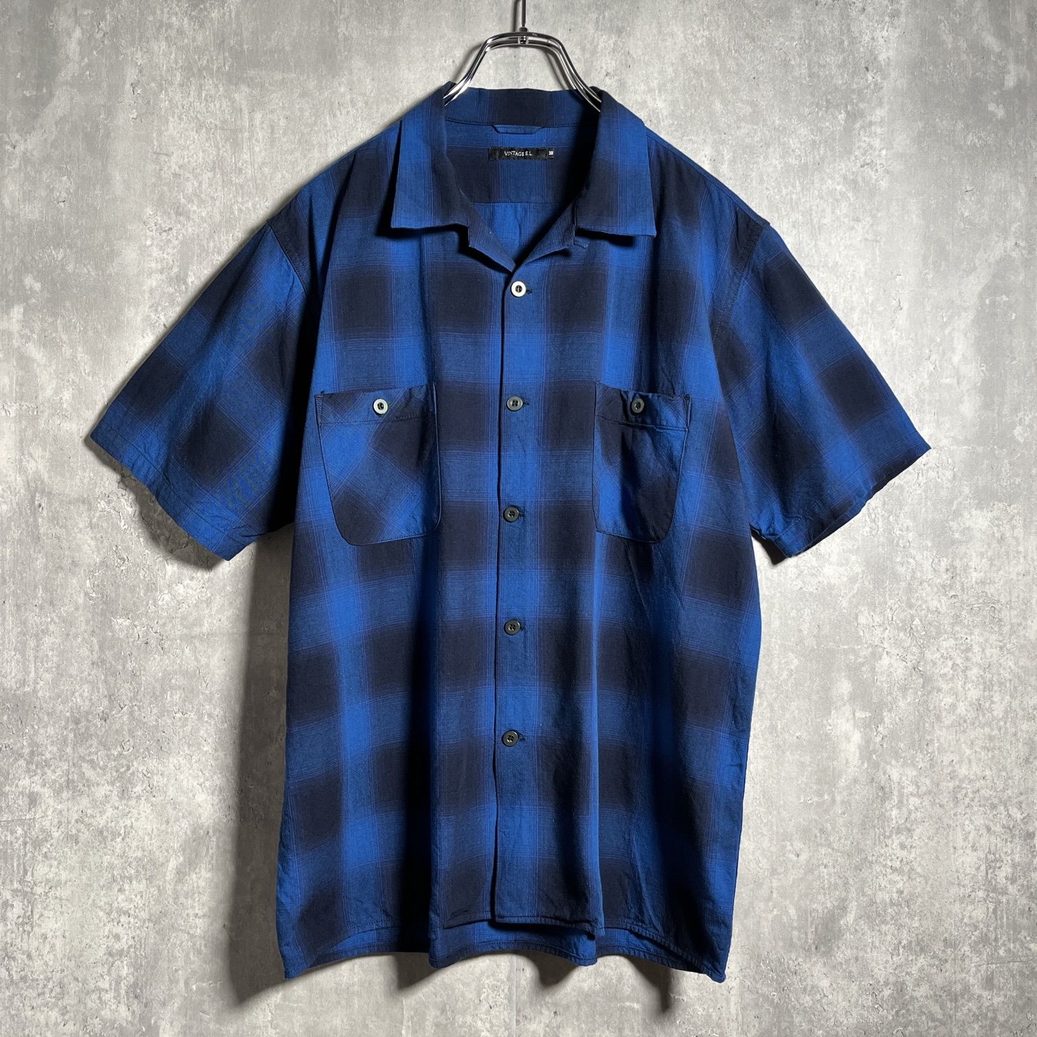 希少 vintage オンブレチェック シャドーチェック 好配色】vintage オンブレチェックシャツ シャドーチェック sizeXL