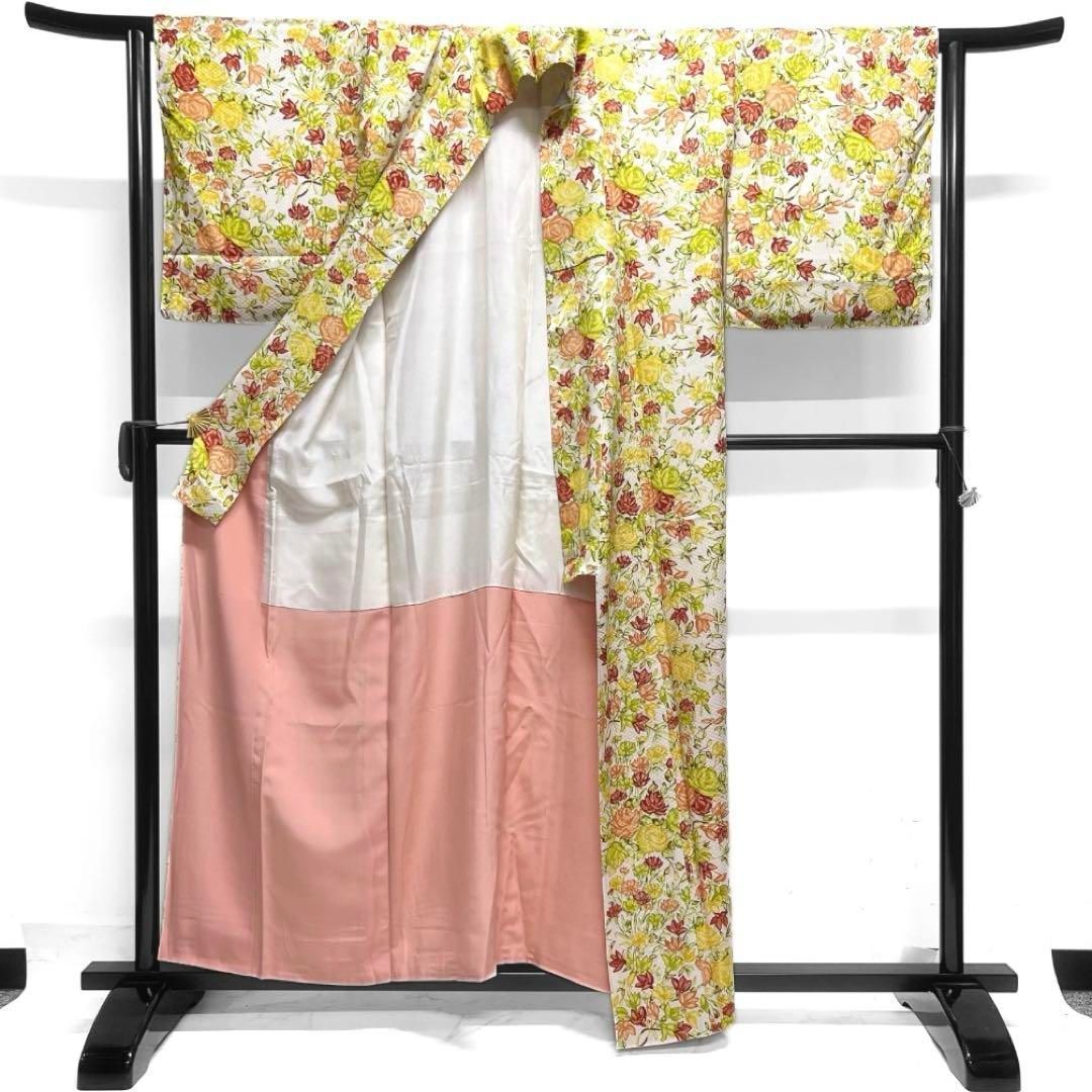 小紋 花模様 麻の葉地紋 白地 カラフル お洒落 着物 014a d - メルカリ 