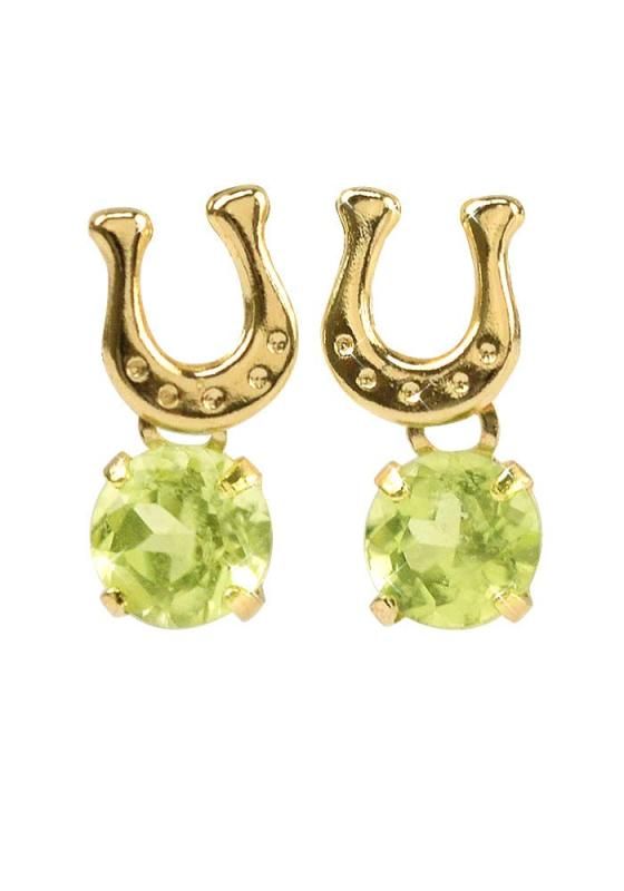 四葉のクローバー 18金 ペリドット 馬蹄 ピアス 18k K18 ゴールド 8月 誕生石 ホースシュー ばてい 幸運 レディース 女性 キュート Ma762