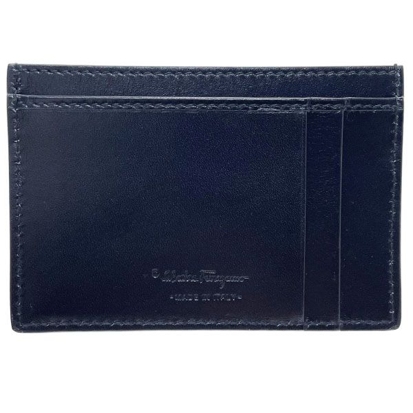 サルヴァトーレ フェラガモ カードケース ロゴ カードホルダー 型押し レザー 革 ブラック 黒 ネイビー系 紺 66 0719 Salvatore Ferragamo バイ 名刺入れ カード入れ IC ID パスケース 定期入れ 通勤 通学