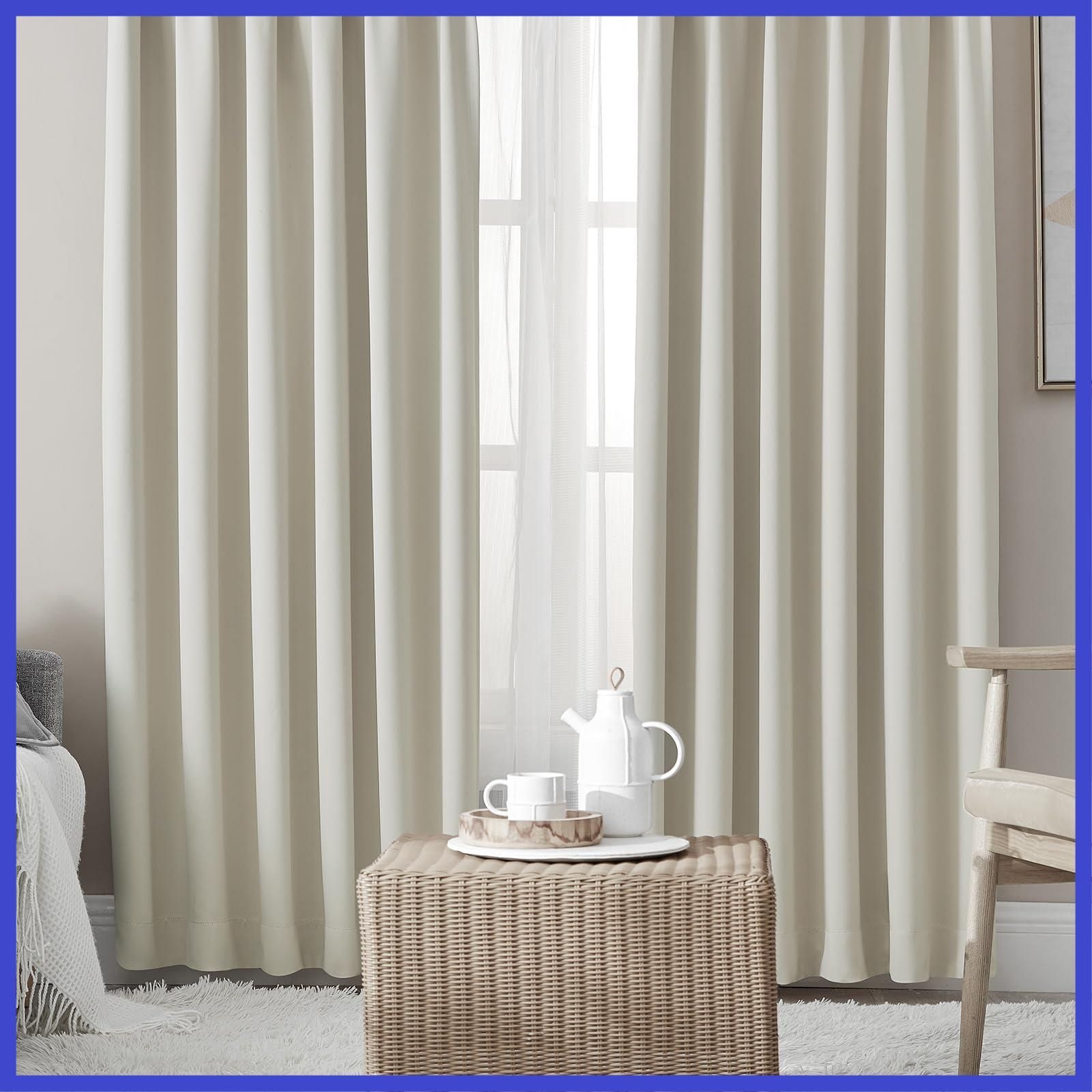 値下げ️Hansleepカーテン 1級遮光 2枚組　フック　タッセル　ホワイト Hansleep カーテン 1級遮光 4枚セット 幅100cm丈150cm ブラック 断熱