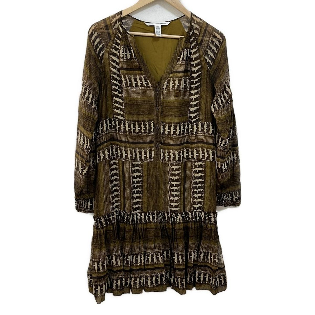 ダイアン フォン ファステンバーグ ワンピース サイズ8 M レディース - ダークブラウン×ライトブラウン×ベージュ