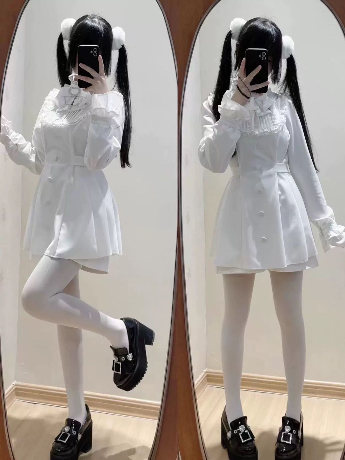 ポータブル 黒姫系セットアップ レース襟リボンワンピース 2色選択 5点豪華セット 幅広い品揃え。