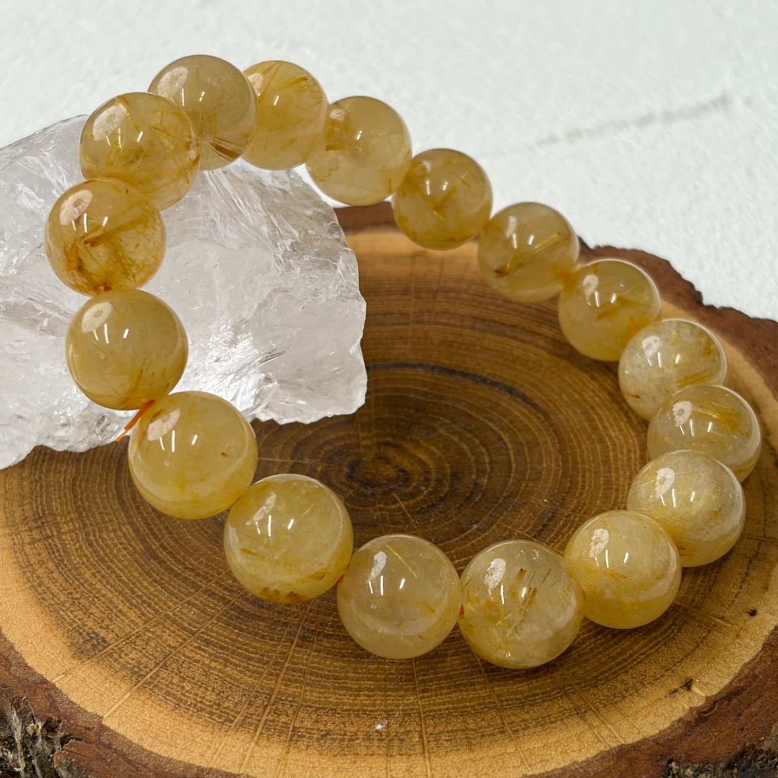 現品 ルチルクォーツ 幅12mm 腕周り17cm 天然石ブレスレット数珠