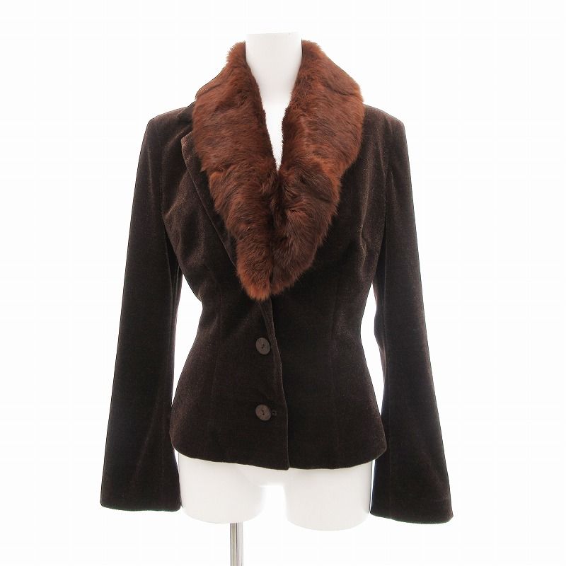 ノーベスパジオ NOVESPAZIO ベロアジャケット カジュアル ファー付き 光沢 38 S 茶 ブラウン /JS ■GY09