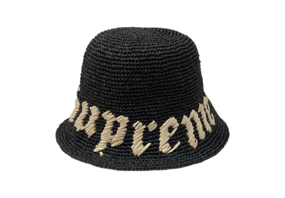 シュプリーム SUPREME 23SS Old English Straw Crusher イングリッシュ ストロー クラッシャー バケットハット バケハ キャップ 麦わら 帽子 黒 帽子 ロゴ ブラック フリーサイズ 104H-33