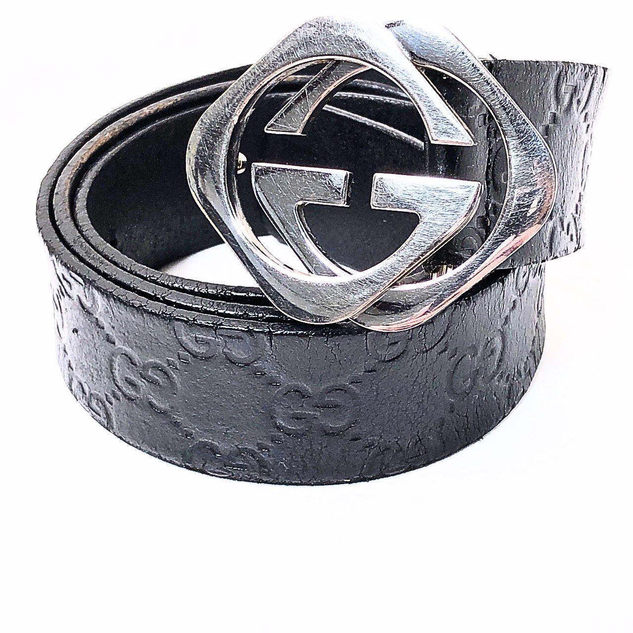 GUCCI グッチ レザー シマ ベルト GG インターロッキング ブラック グッチ メンズ ベルトグッチ シグネチャー レザー ベルト