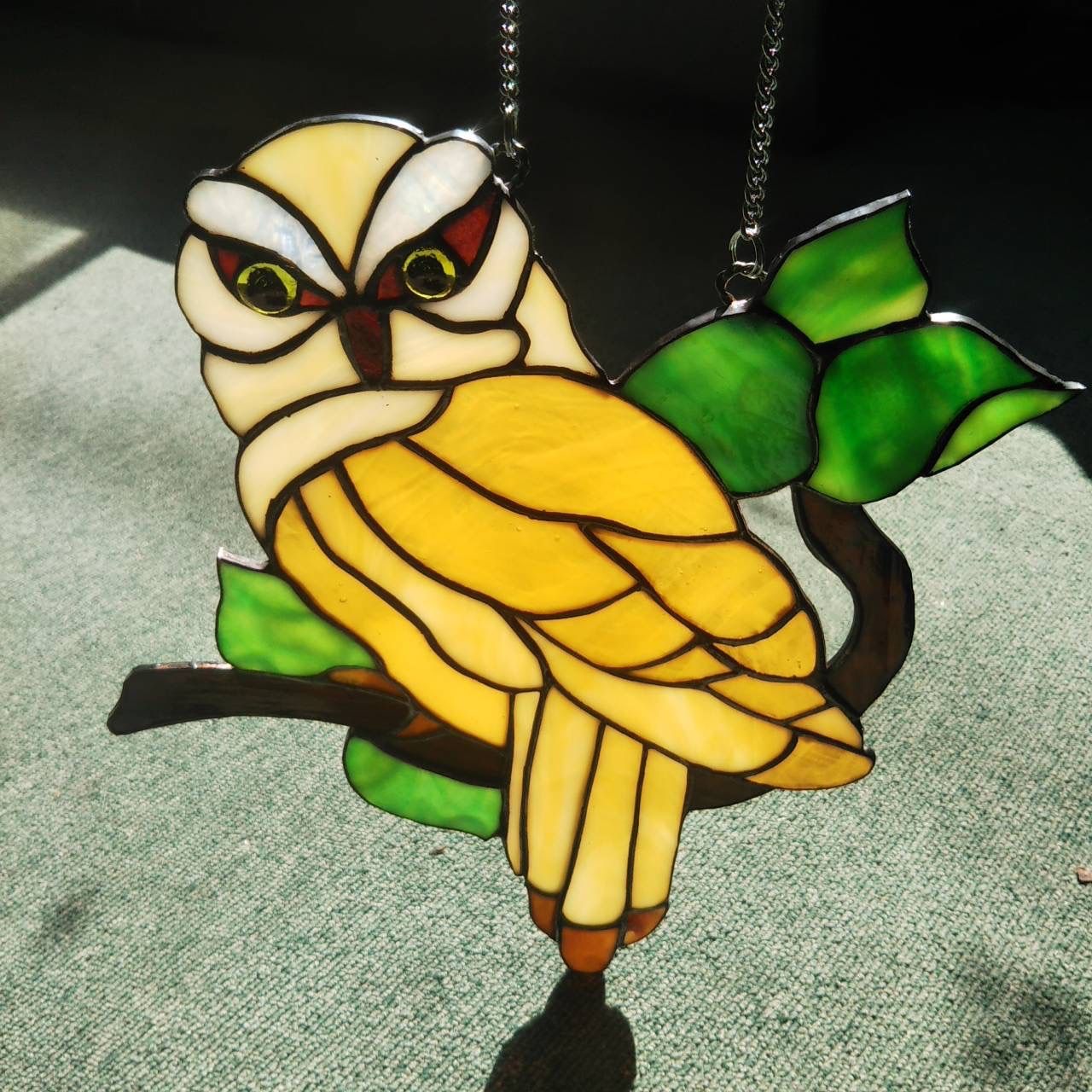 ステンドグラスふくろうモチーフの置時計