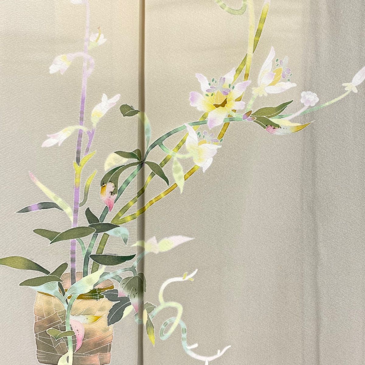 付下げ 身丈160cm 裄丈61.5cm S 袷 百貫石峰 落款 草花 灰茶 正絹 美品  