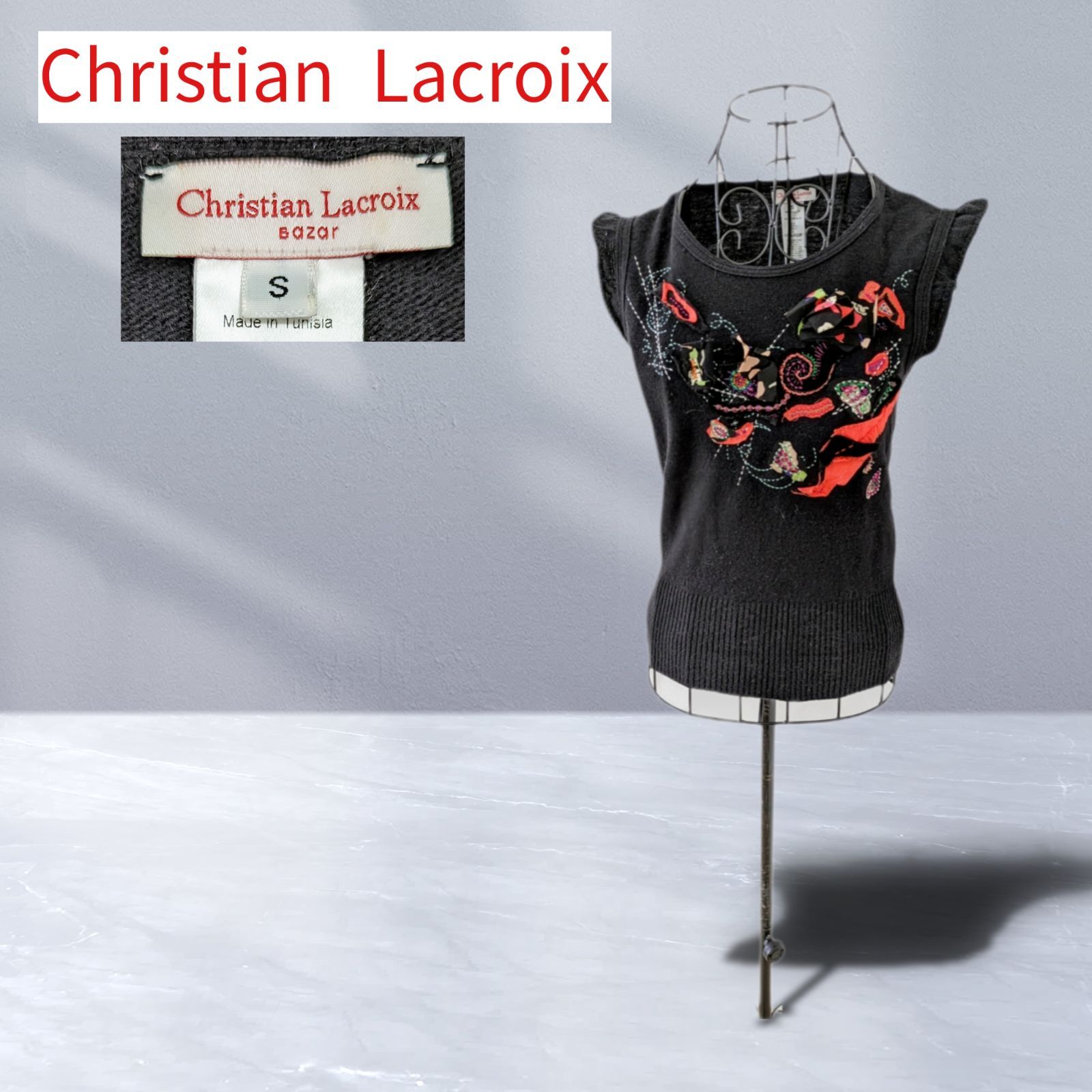CHRISTIAN LACROIXシルク100％トップスノースリーブ