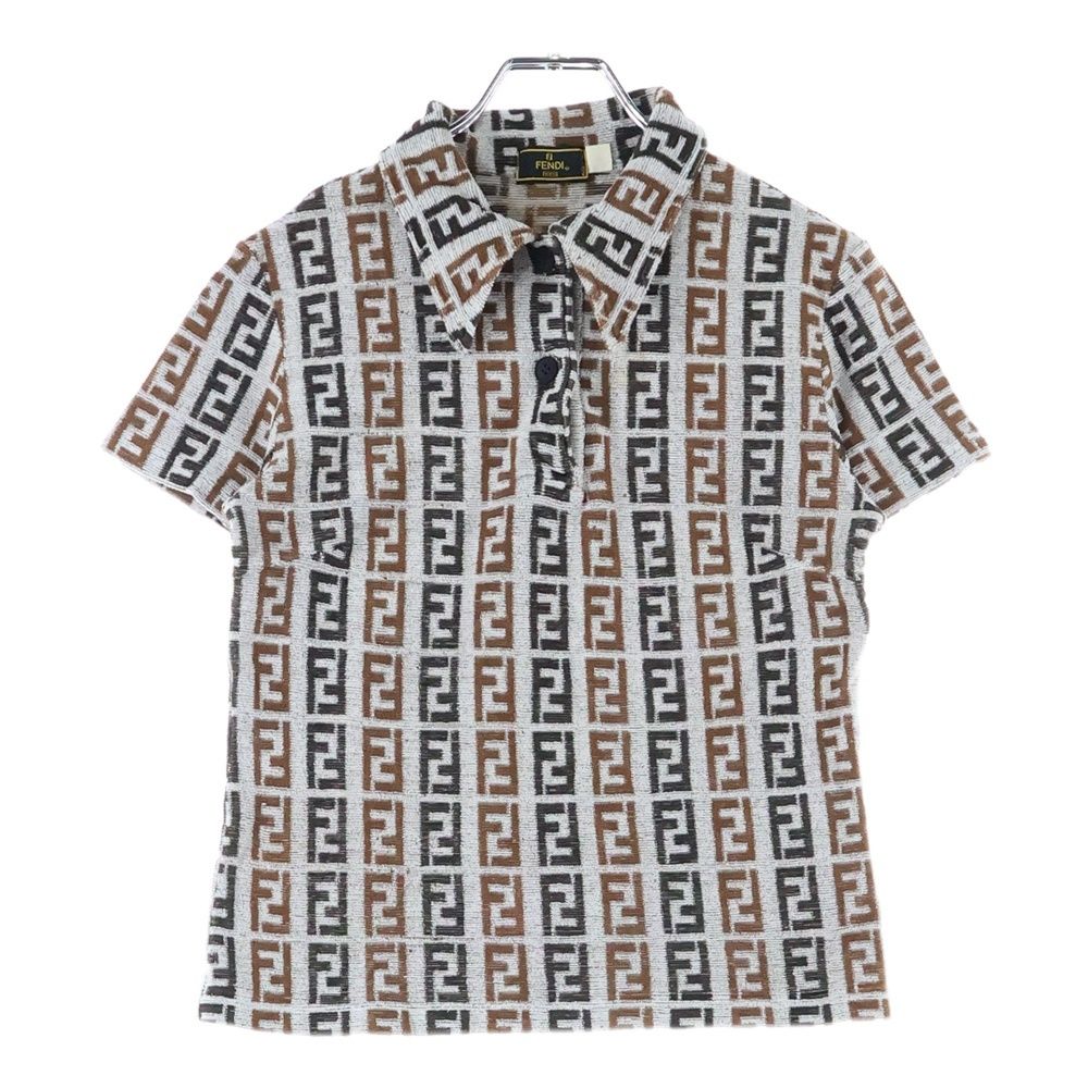 FENDI フェンディ FFヴィンテージズッカ柄 パイル半袖ポロシャツ ブラウン|グレー レディース