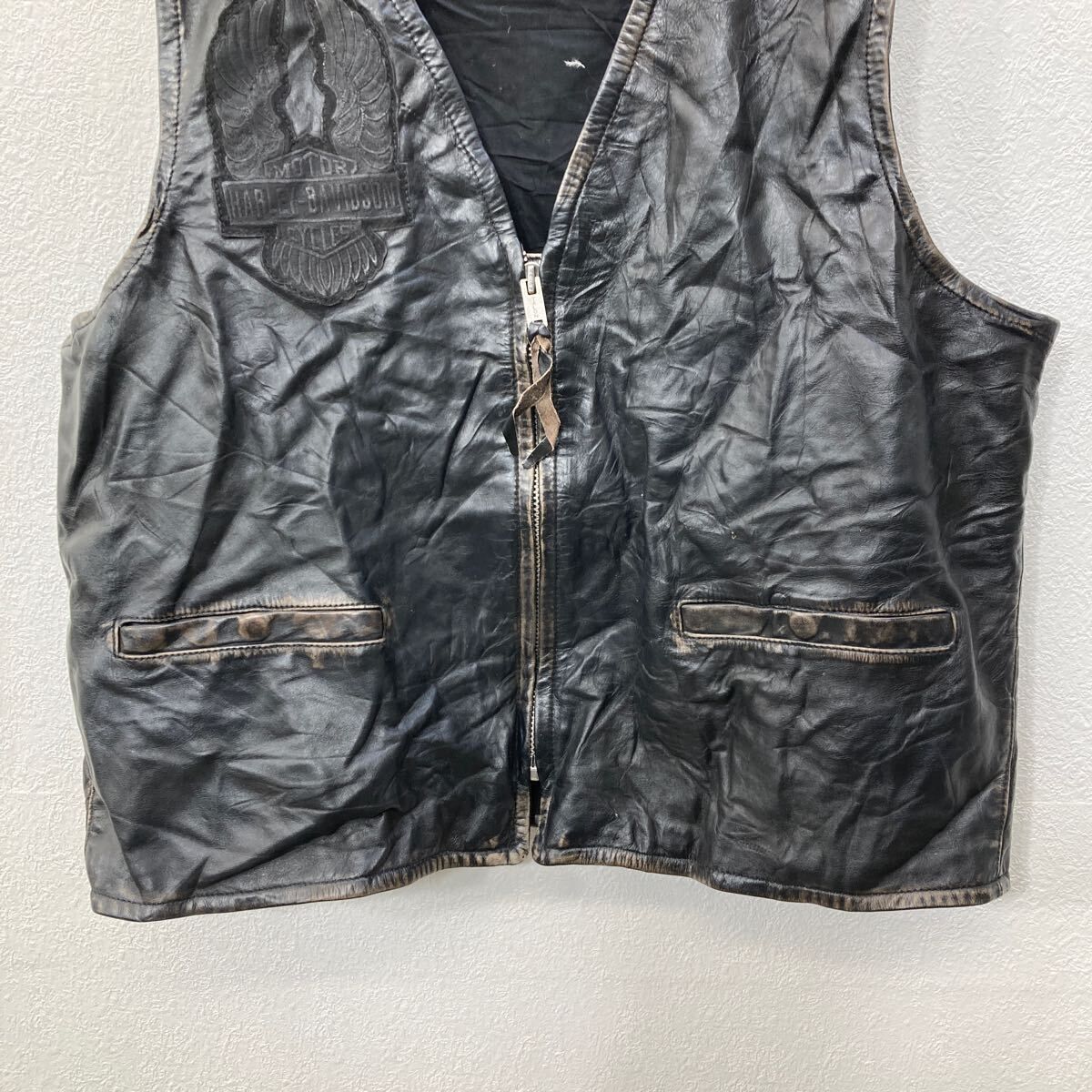 HARLEY DAVIDSON レザーベスト 2XL ハーレーダビットソン TALONジップ 
