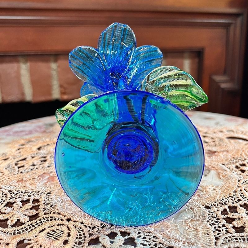 レトロ ブルー フリル 花瓶 青 花 フラワーベース 花器 綺麗