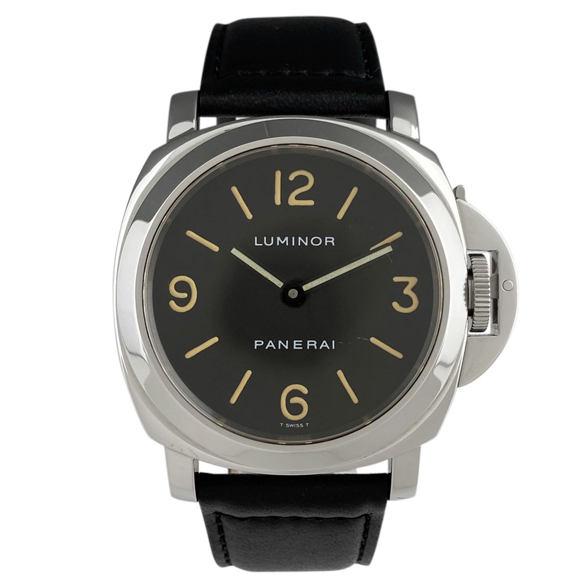 オフィチーネパネライ OFFICINE PANERAI ルミノール ベース トリチウムダイアル PAM00002 腕時計 SS レザー 手巻き ブラック メンズ 【中古】