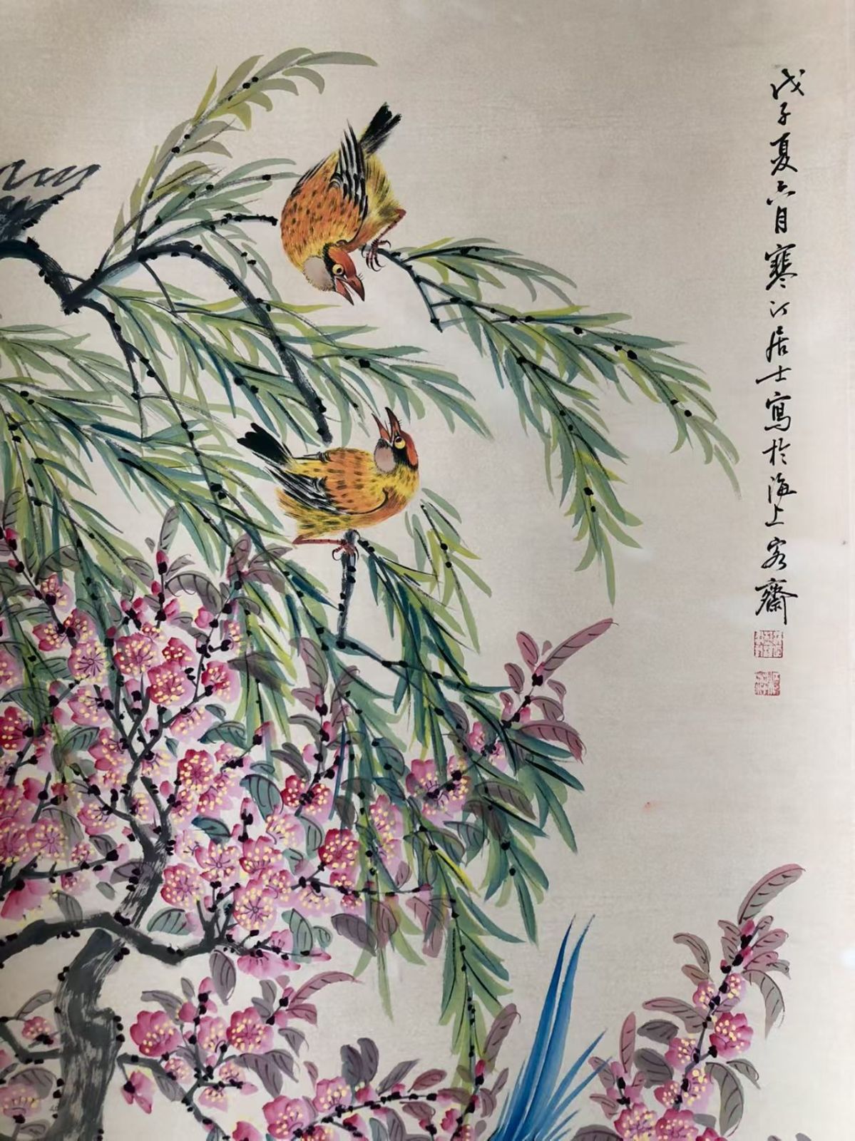 中国古美術.【江寒汀】花鳥、四尺手描き作品.宣かみ画.観賞品.文