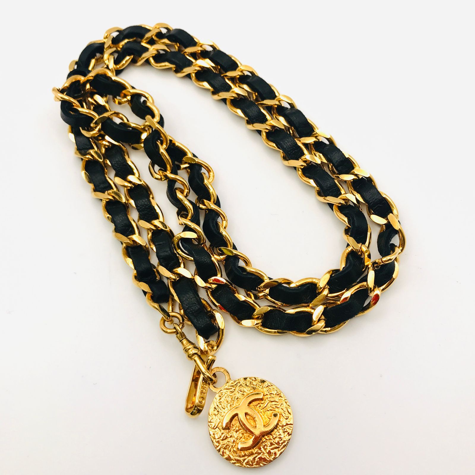CHANEL シャネル ココマーク チェーン ベルト GP 革 ブラック ゴールド 美品 k1094
