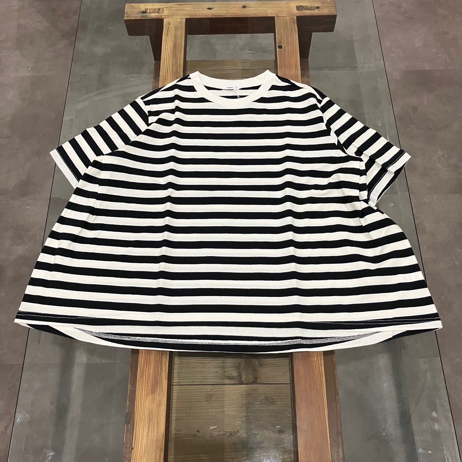 maillot マイヨ border flair s/s Tee BLACK ボーダー Tシャツ