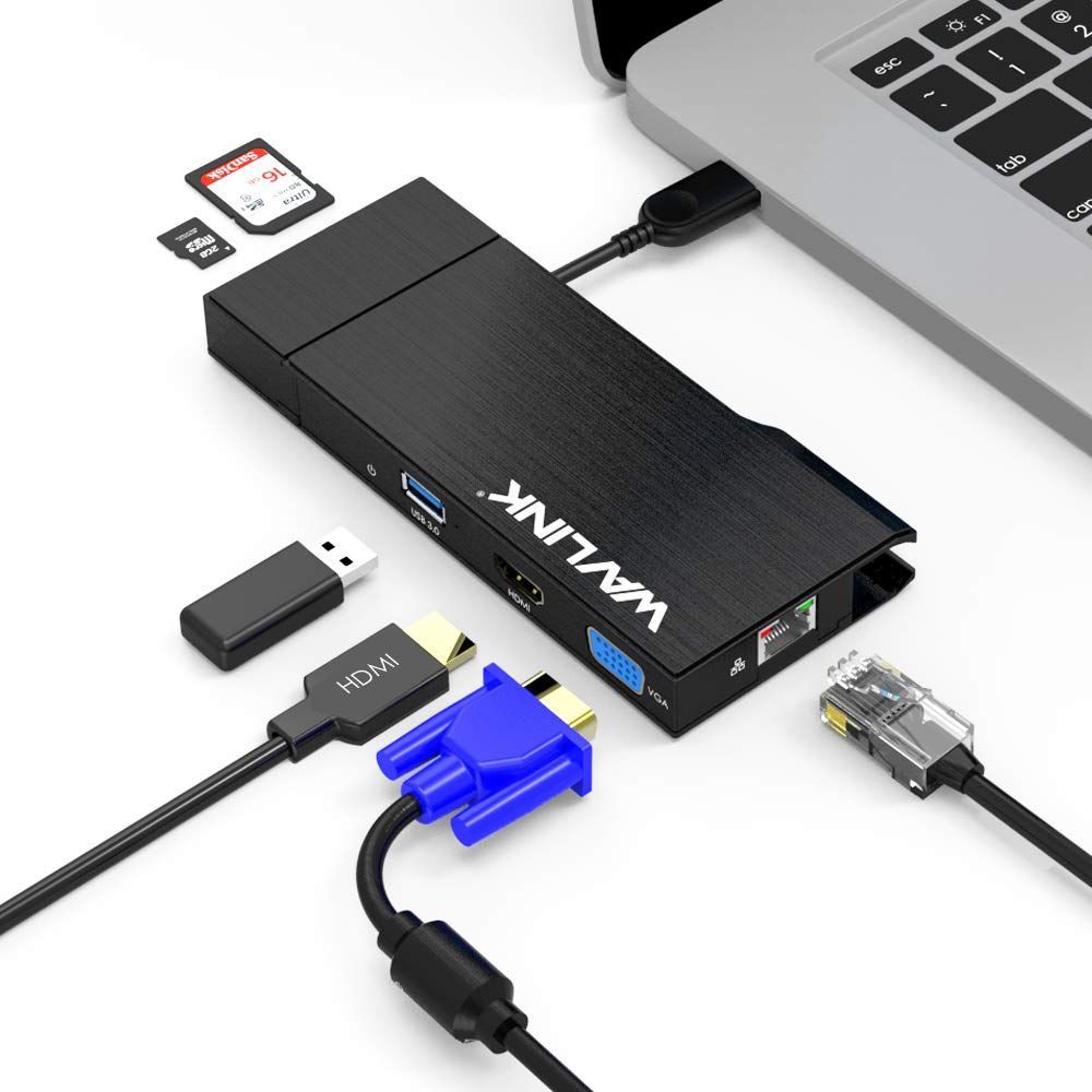 【人気商品】USB3.0フルHDミニドッキングステーション USB WAVLINK 3.0-VGA/HDMI マルチディスプレイアダプタ USB 3.0変換アダプター 最高解像度2048*1152@60HZ USB3.0ポート×2 TF/Micro SDカード