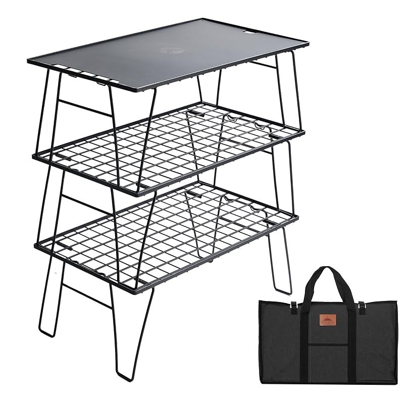 ♥品 キャンピングムーン CAMPING MOON フィールドメッシュラック キャンプ ラック ブラック 軽量 薄型 3点 アルミ天板 収納付き T-235-3TM 1