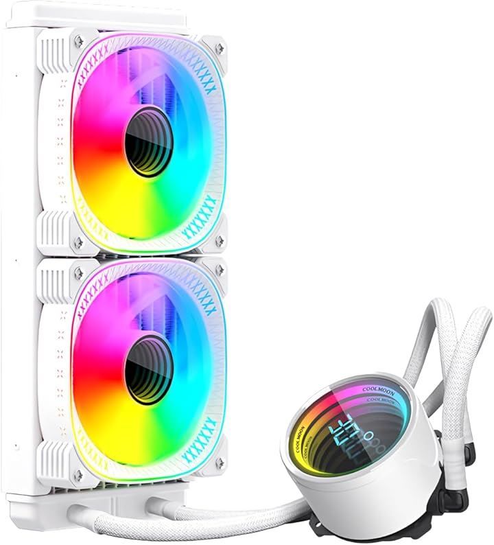 スモールラボ COOLMOON 簡易水冷クーラー 温度表示機能付き インフィニティ―ミラー CPUクーラー LED ARGB 5v 3pin LGA1700 1200 115X AMD AM5 AM4ソケットに対応 4pin PWM