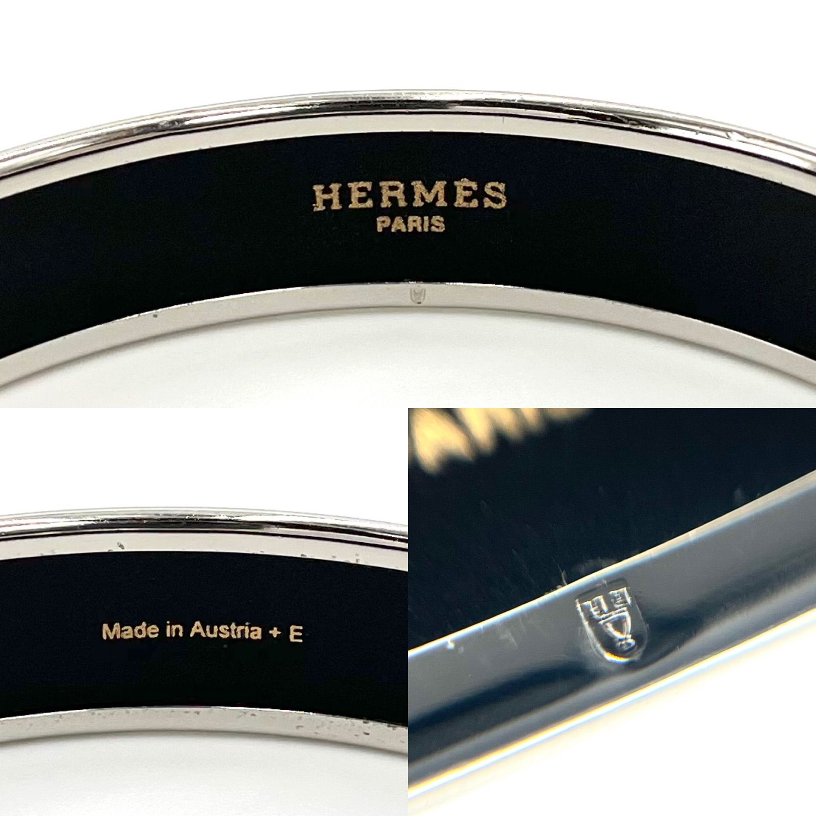 ★HERMES エルメス エマイユ PM ファン カレーシュ 馬車柄 バングル ブレスレット ブルー系 × シルバー 手首周り 約19㎝