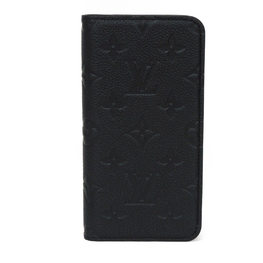 LOUIS VUITTON ルイ・ヴィトン iPhone 11 フォリオ 美品 LVロゴ フラワー エンボス ブラック 二つ折り 手帳型 モノグラム アンプラント ノワール スマホケース M69709