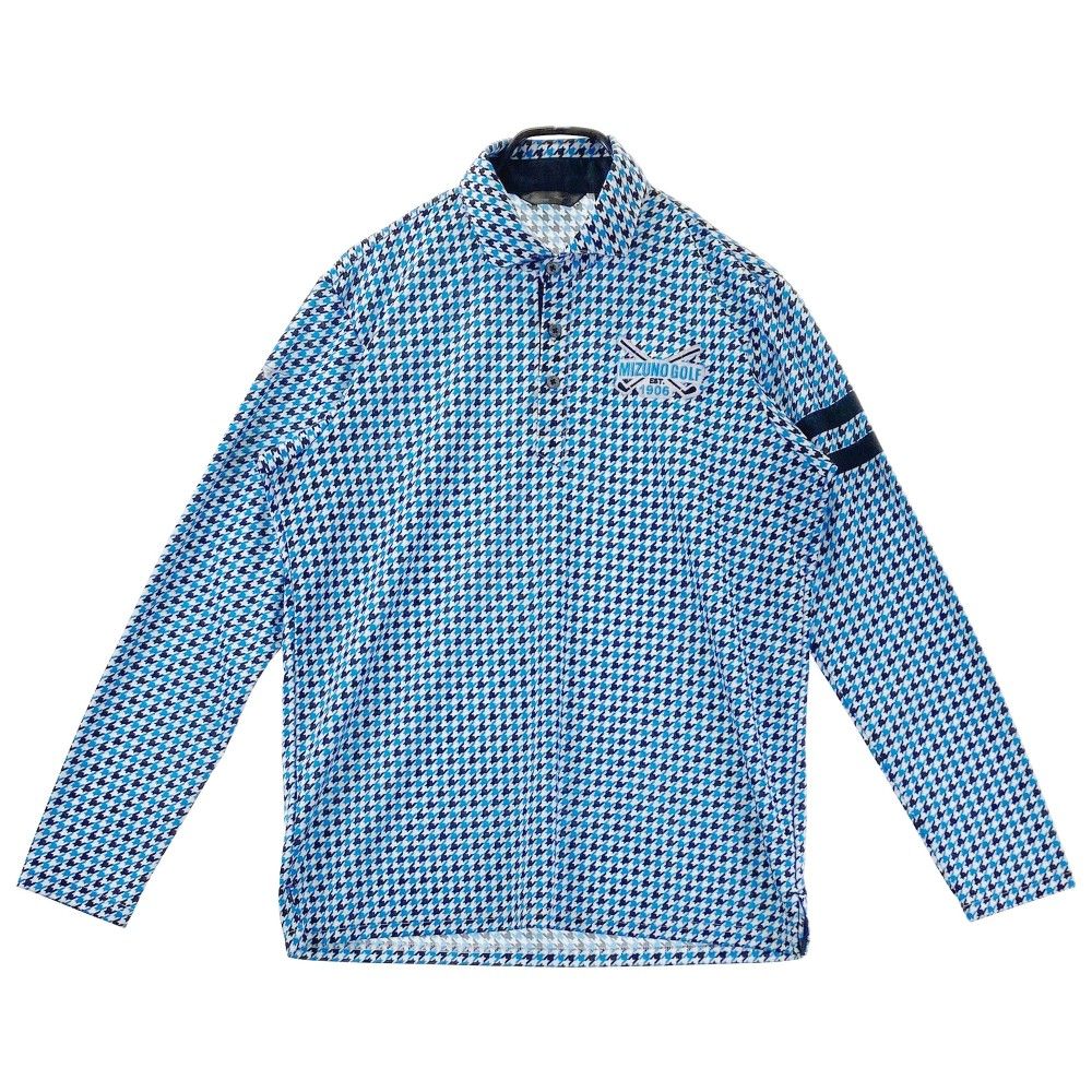 サイズ：XL MIZUNO GOLF ミズノゴルフ  長袖ポロシャツ 千鳥 総柄 ブルー系 [240101339273]# ゴルフウェア メンズ ストスト