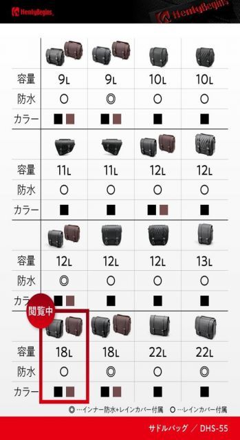 ヘンリービギンズ Henly Begins デイトナ バイク用 サイドバッグ 18L サドルバッグ DHS-55 プレーン ブラウン 48394