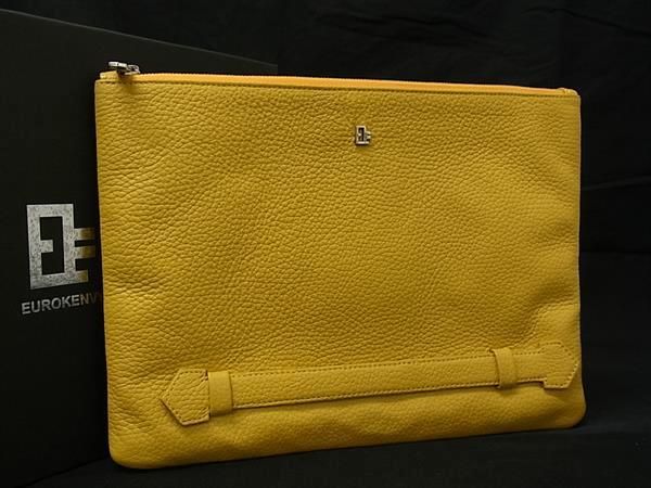 ■美品■ EUROKENVY ユーロケンビー レザー クラッチバッグ セカンドバッグ レディース メンズ イエロー系 FJ2880
