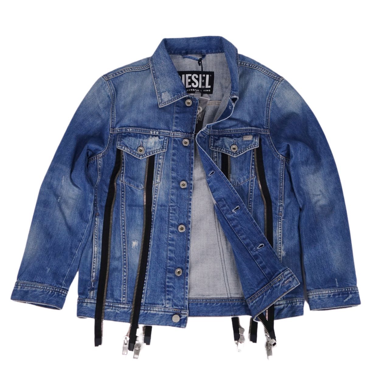 極美品 ディーゼル DIESEL ジャケット デニムジャケット トラッカージャケット ジッパー装飾 アウター メンズ XS インディゴブルー 極美品 ディーゼル DIESEL ジャケット デニムジャケット トラッカー