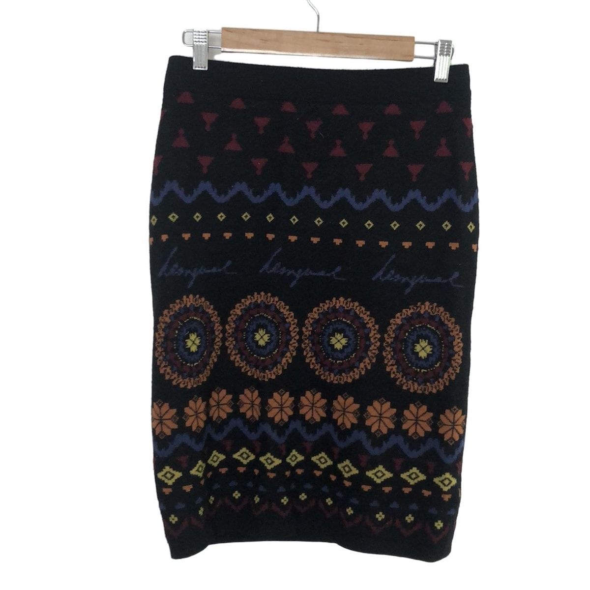 Desigual デシグアル スカート サイズL レディース - 黒×ブルー×マルチ ひざ丈|ニット