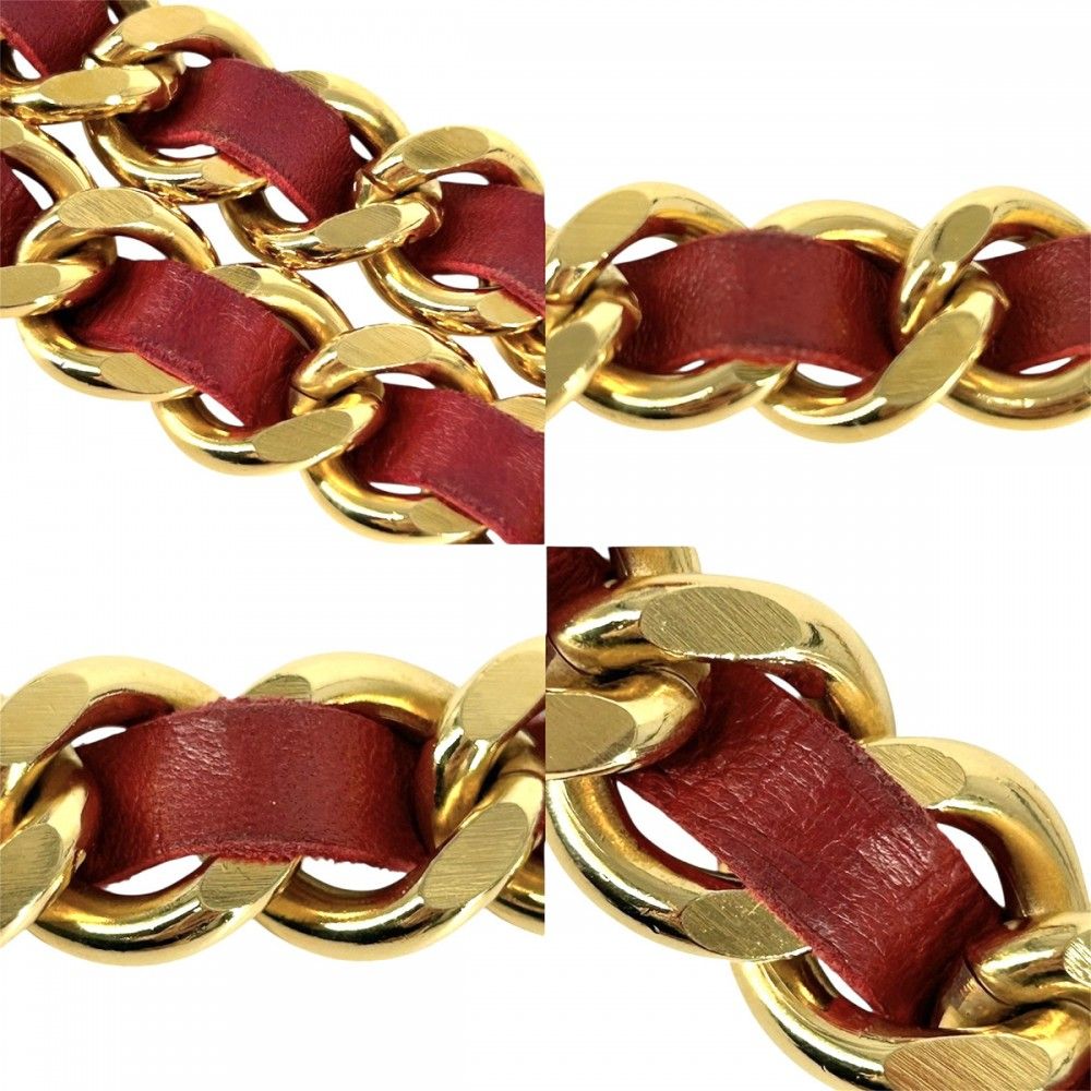 美品　シャネル　ココマーク　ゴールド　レザー　チェーンベルト　レッド CHANEL シャネル チェーンベルト ココマーク ゴールド メタル GP