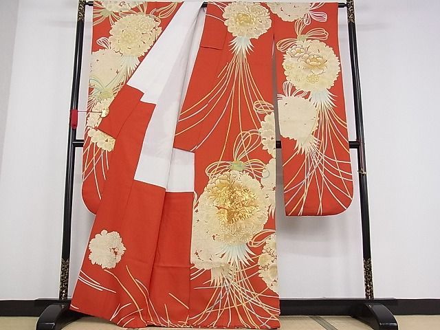 平和屋-こころ店■極上 振袖 駒刺繍 花くす玉文 金彩 金通し地 着丈165cm 裄丈65cm 正絹 逸品 3kk1600
