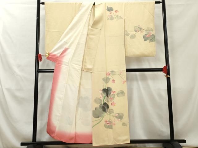 平和屋着物▽訪問着 単衣 手描き 南天文 正絹 逸品 BAAT1134hv