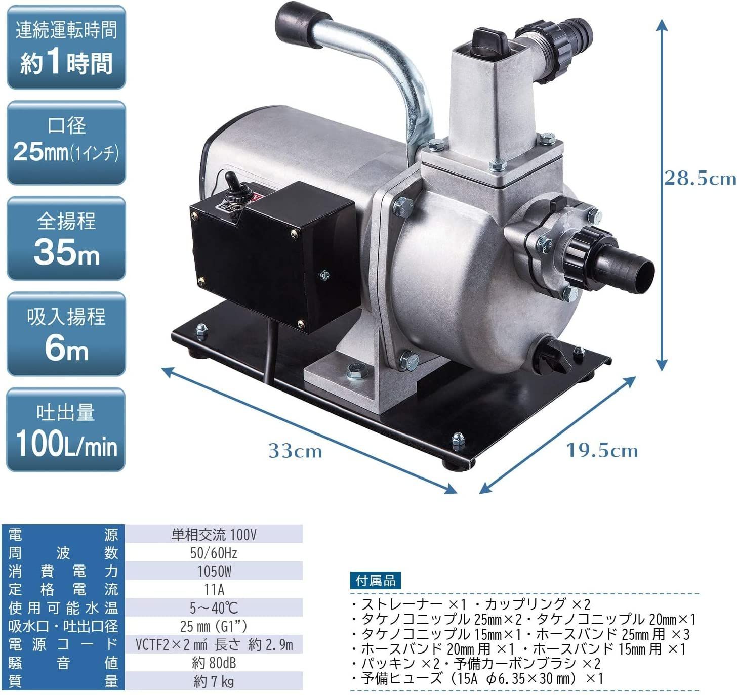 ナカトミ モーターポンプ 1インチ 100L/min 散水 洗浄 ドリームパワー