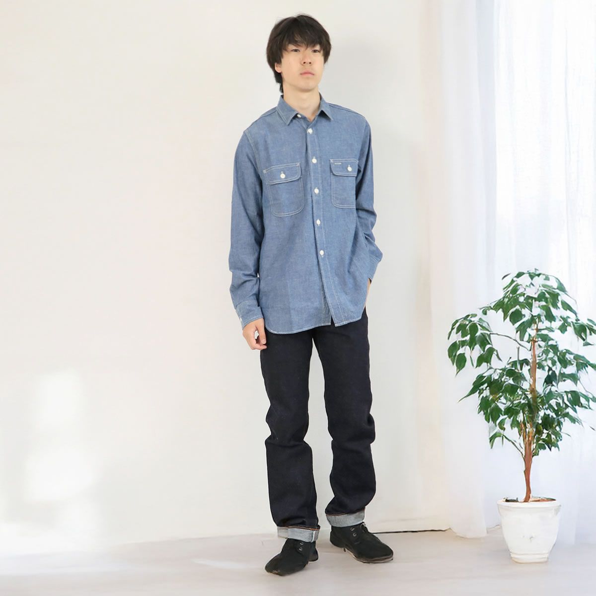 日本製 】FOB FACTORY シャンブレー ワークシャツ メンズ 5oz 