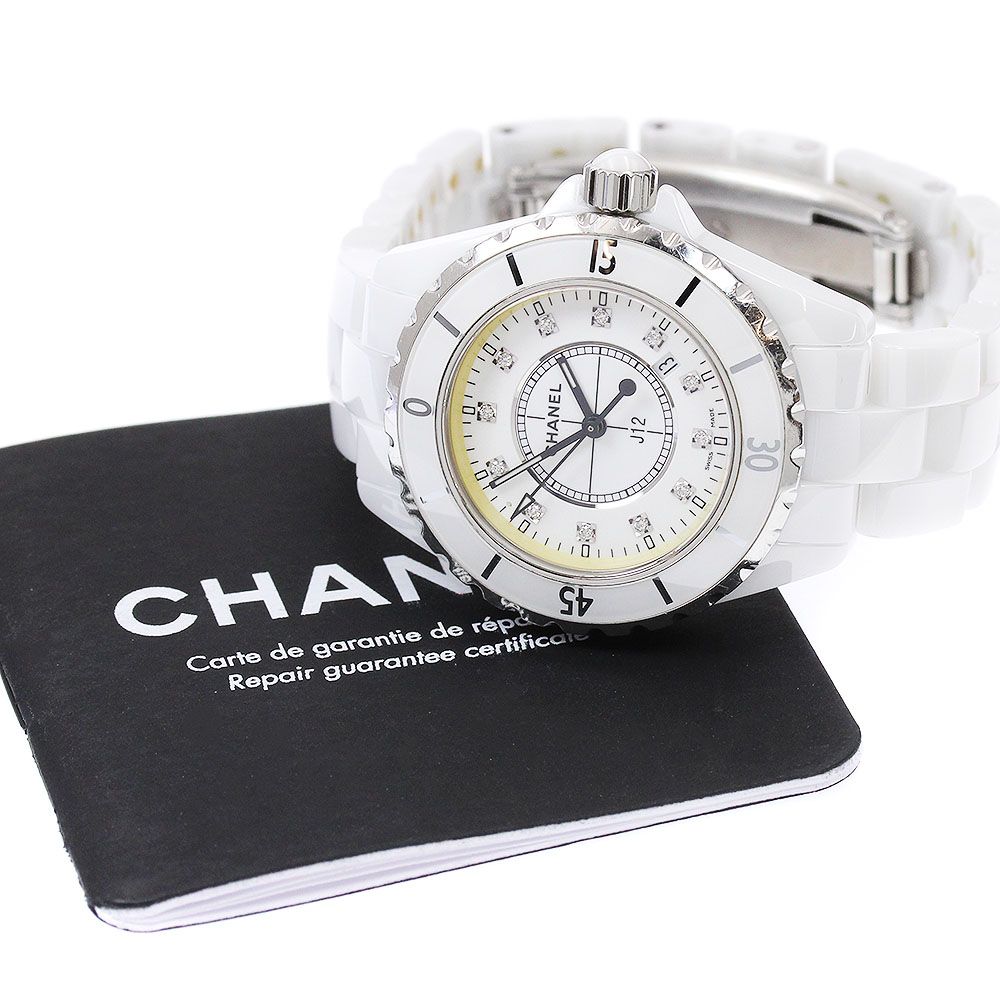 シャネル CHANEL H1628 J12 白セラミック 12Pダイヤ クォーツ  